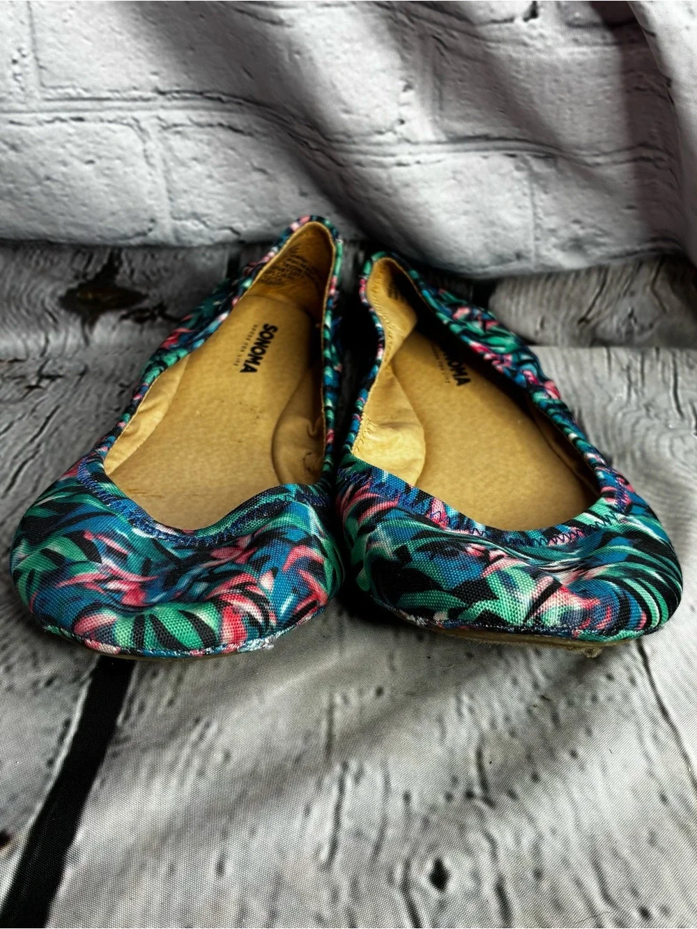 Sonoma Floral‎ Foldable Ballet Flats - Teal, Pink & Green